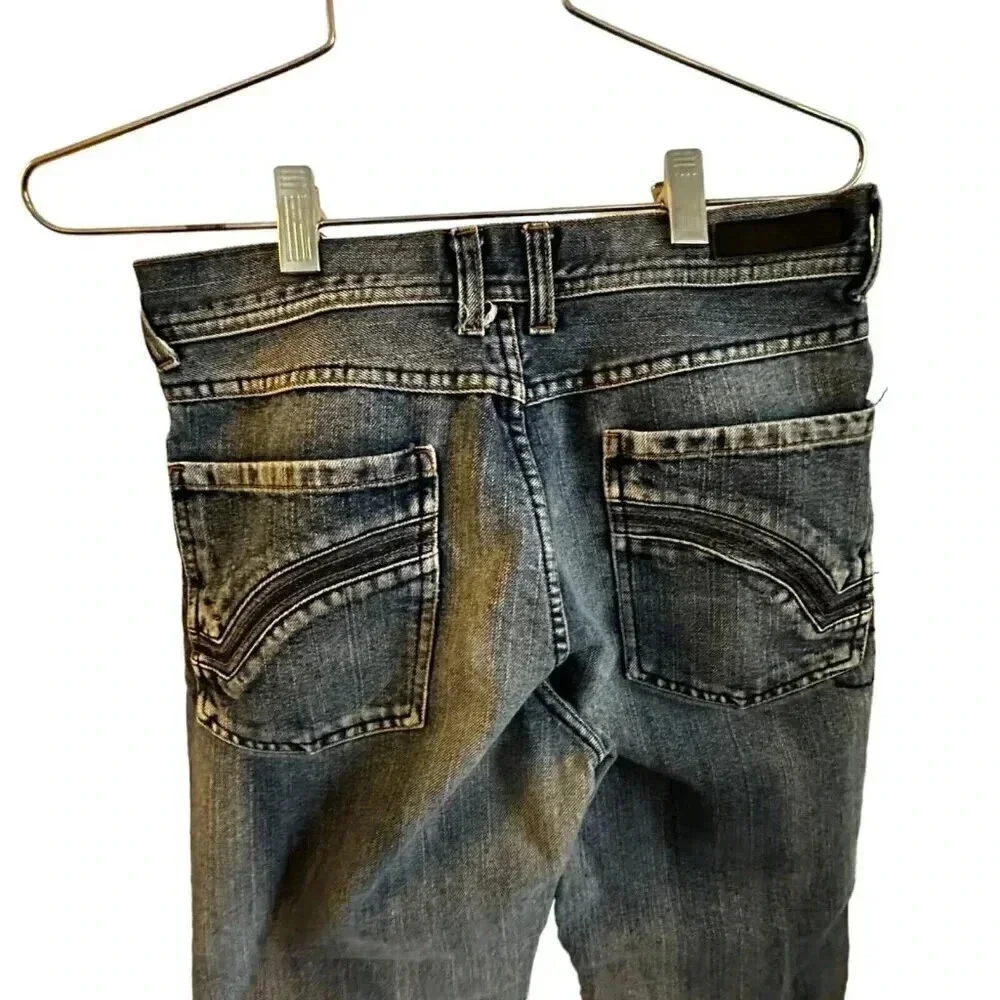 Ring Of Fire Jeans Boy Teen 18 Blue Denim Distress Straight Leg W27 L27 med wash - Picture 5 of 14